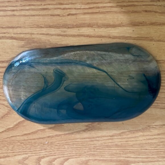 New Artistic Accents Blue Swirl Oval Serving Tray/Trinket Dish 10 " x 6 " - Picture 3 of 5
